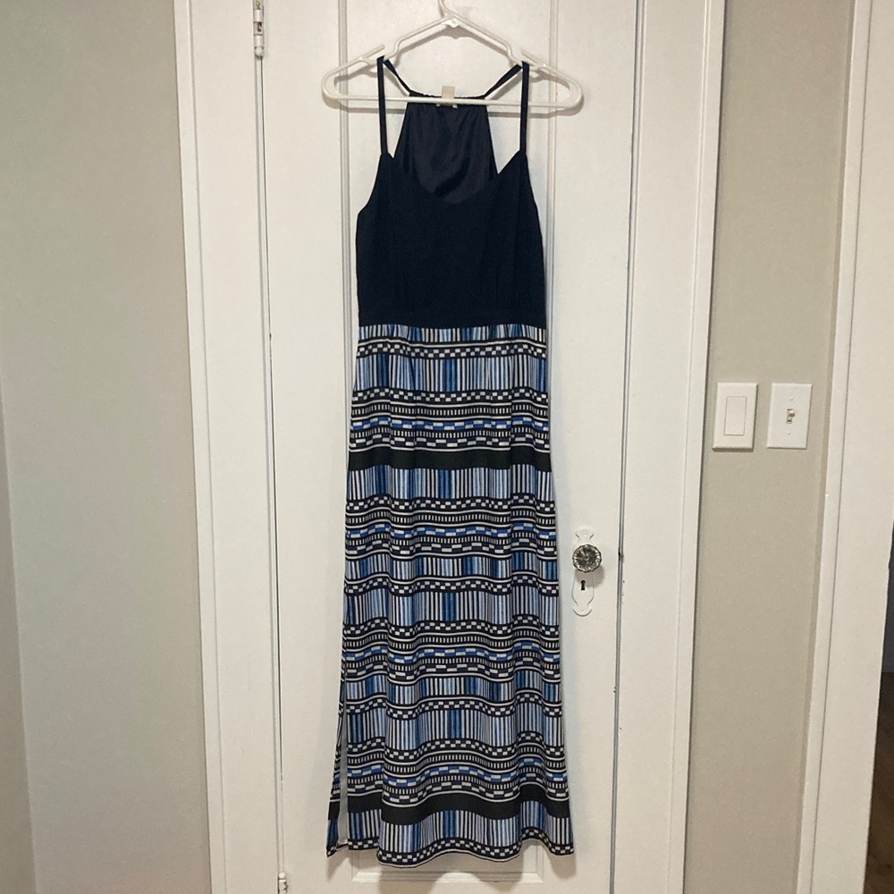 J. Crew Navy and Blue Striped Maxi Dress